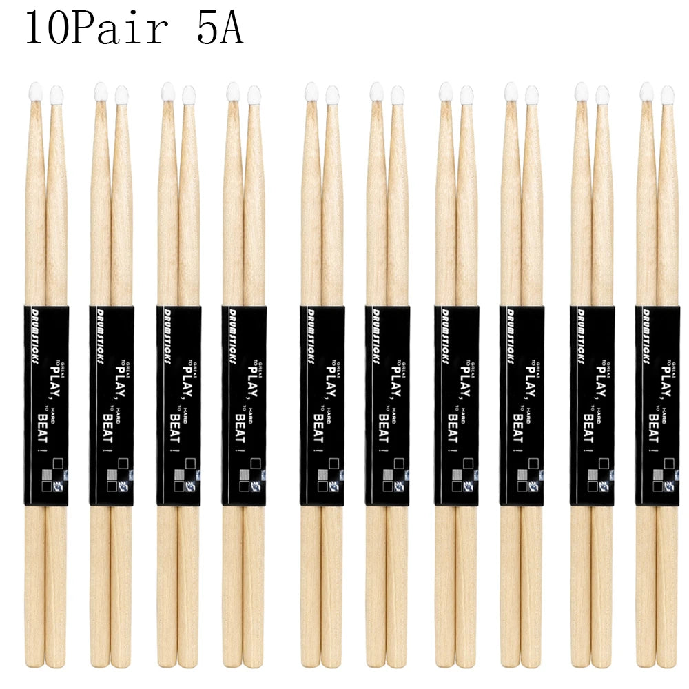 1/5/10 Pair Maple Wood Drum Sticks 5A 7A Electronic Drum Rack Nylon Tip Drumsticks Musical Sticks Percussion Instruments Tools