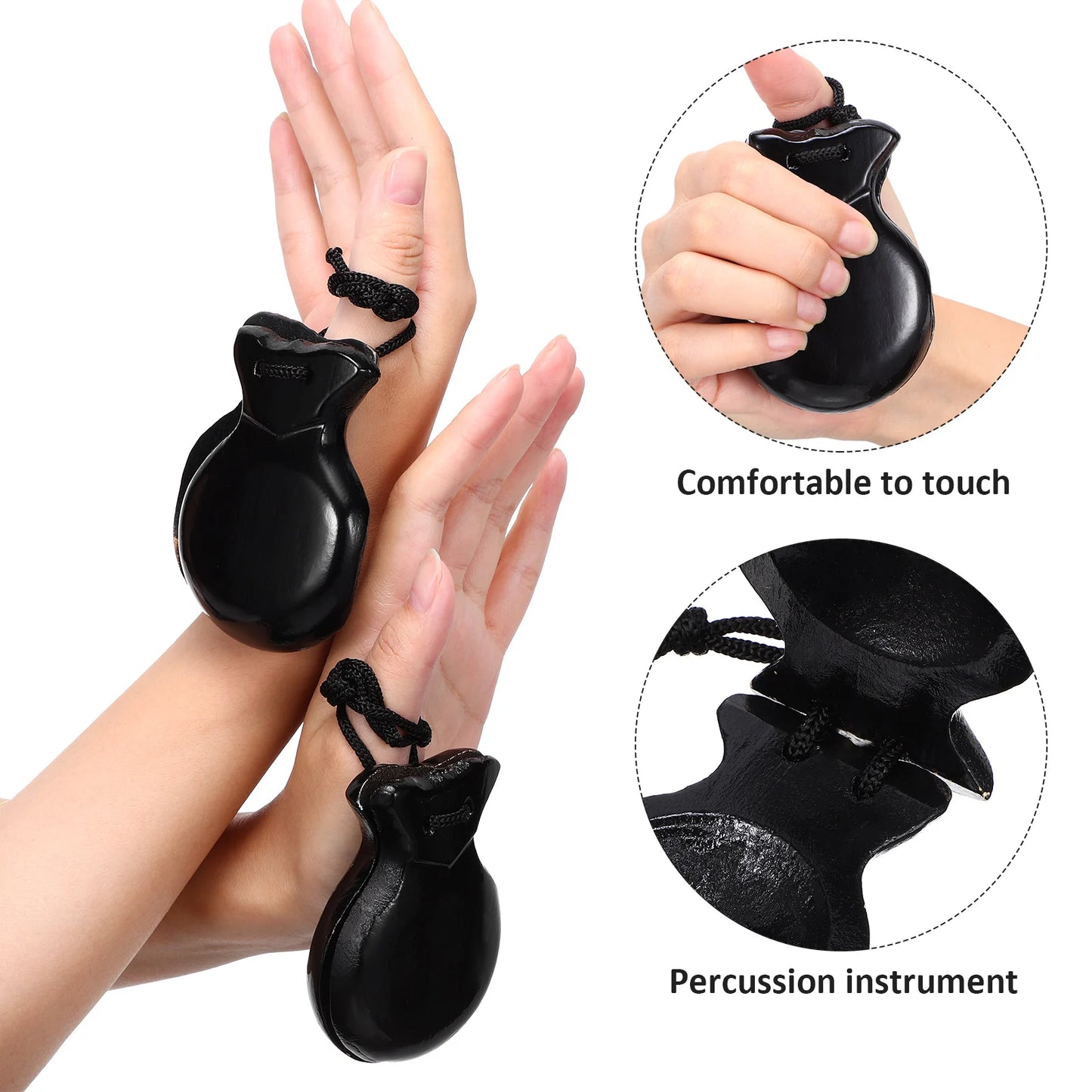 Black Wooden Castanets Clear Sound Lightweight Percussion Instruments Finger Castanets Musical Instruments Wood Castanets