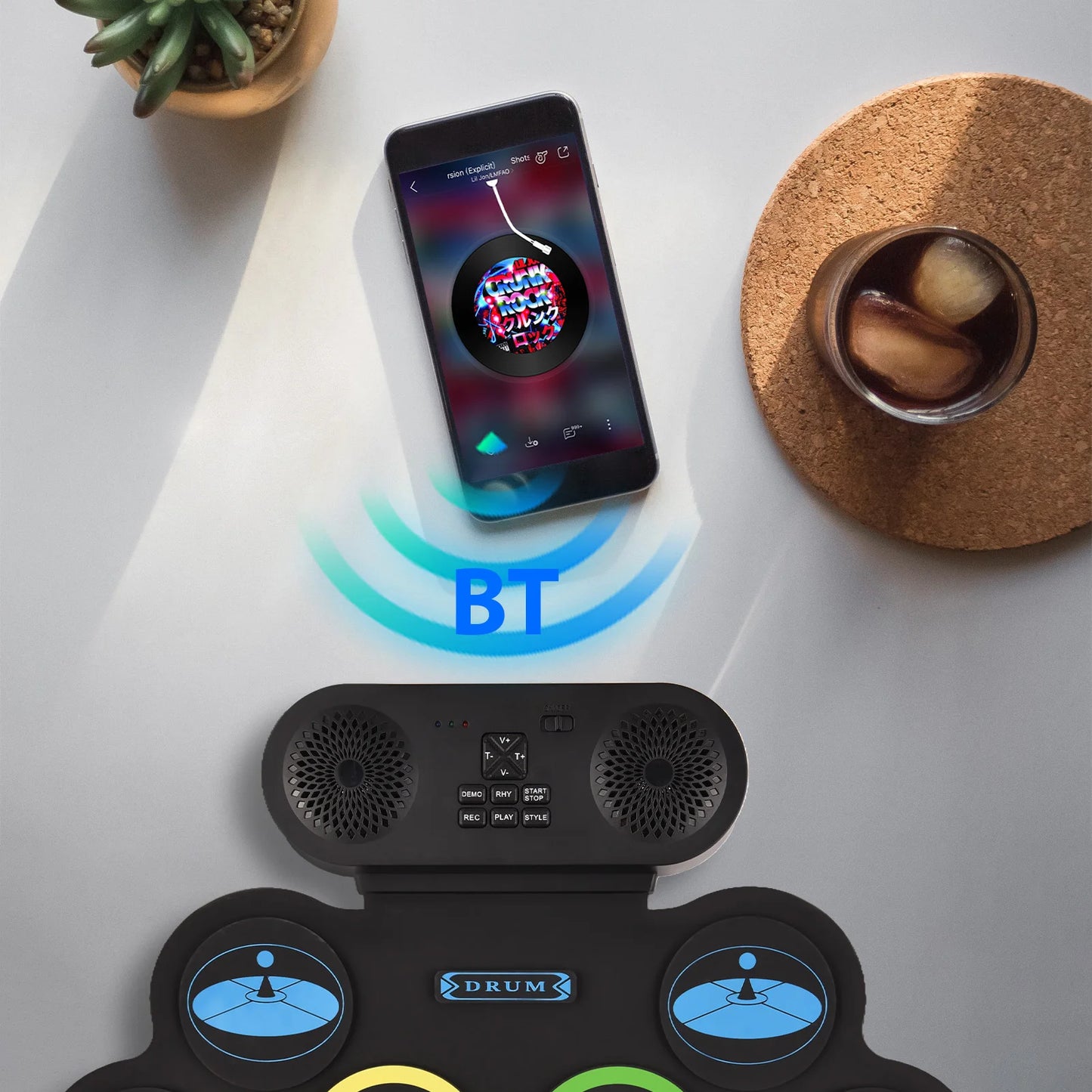 9 Pads Electronic Drum Set Hand Roll Drum Set Supports DTX Gaming/BT Dual Speaker 7 Drum Styles 6 Rhythms 10Demo Songs Pad Drum