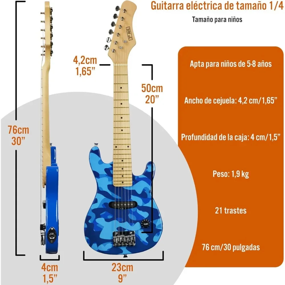 3rd Avenue Pack guitarra eléctrica tamaño 3/4 niños principiantes 3rd Avenue, amplificador portátil 5 W, cable, funda transporte