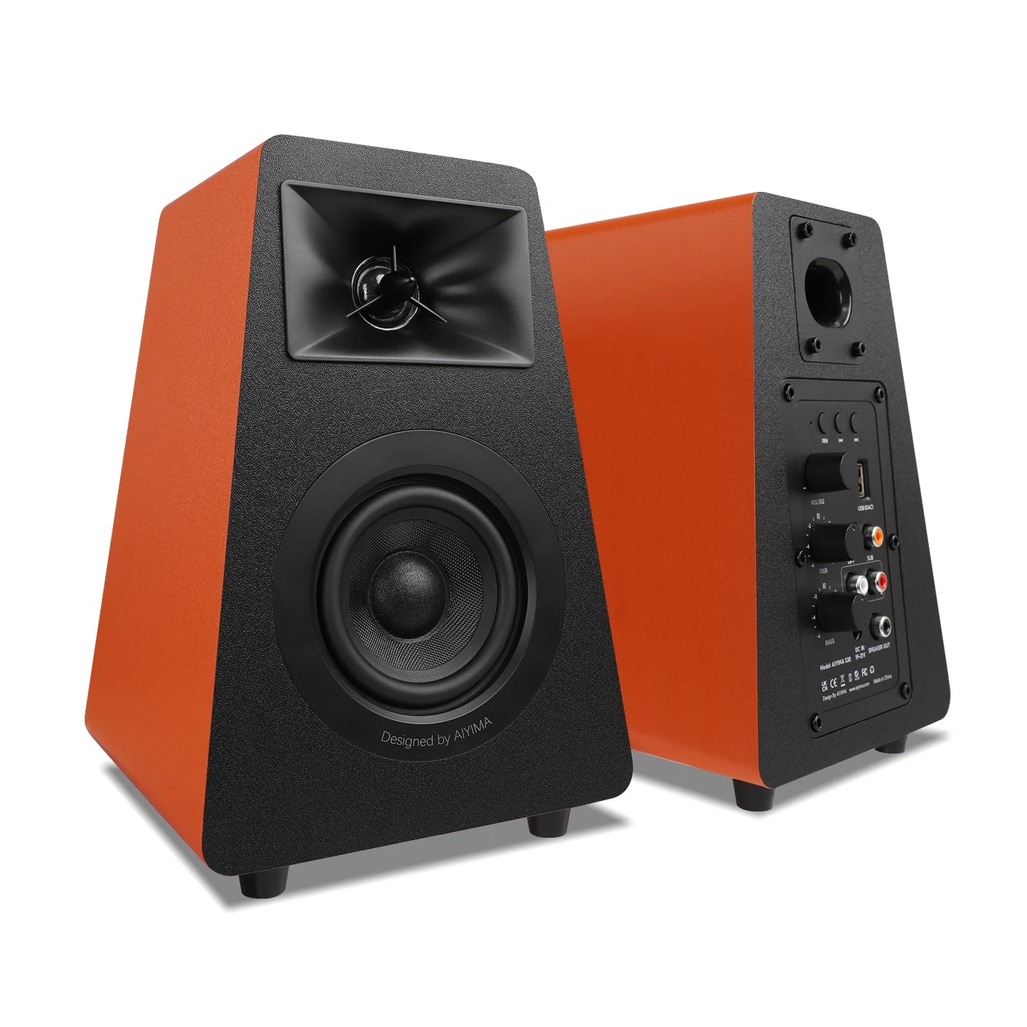 AIYIMA S30 Bookshelf Speakers Bluetooth 5.3 Wooden Studio Monitor Active Speakers Hifi Home Theater Subwoofer Orange/White