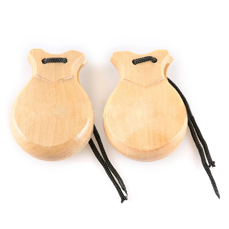 2Pcs Traditional Castanet Spanish Castanets Flamenco Dance Castanets with String Hand Clapper Orff Music Instrument