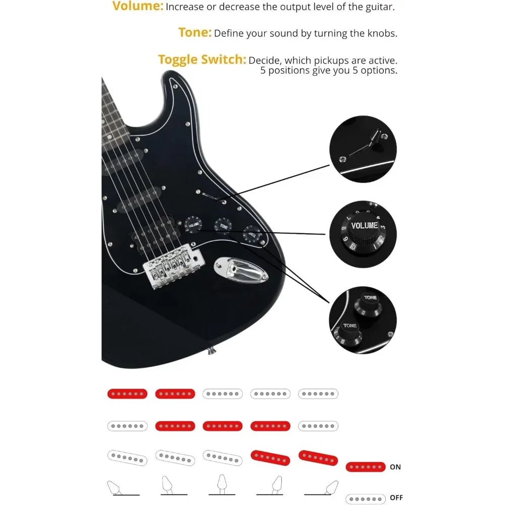 Rocktile Banger's PowerPack Kit de Guitarra Eléctrica Completo Guitarra electrica con 2 Single-Coil pick-up Juego amplificador