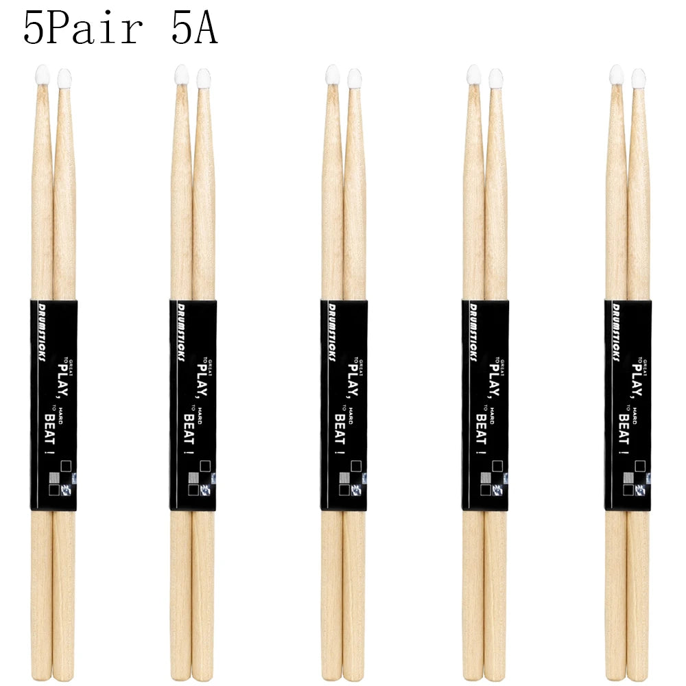 1/5/10 Pair Maple Wood Drum Sticks 5A 7A Electronic Drum Rack Nylon Tip Drumsticks Musical Sticks Percussion Instruments Tools