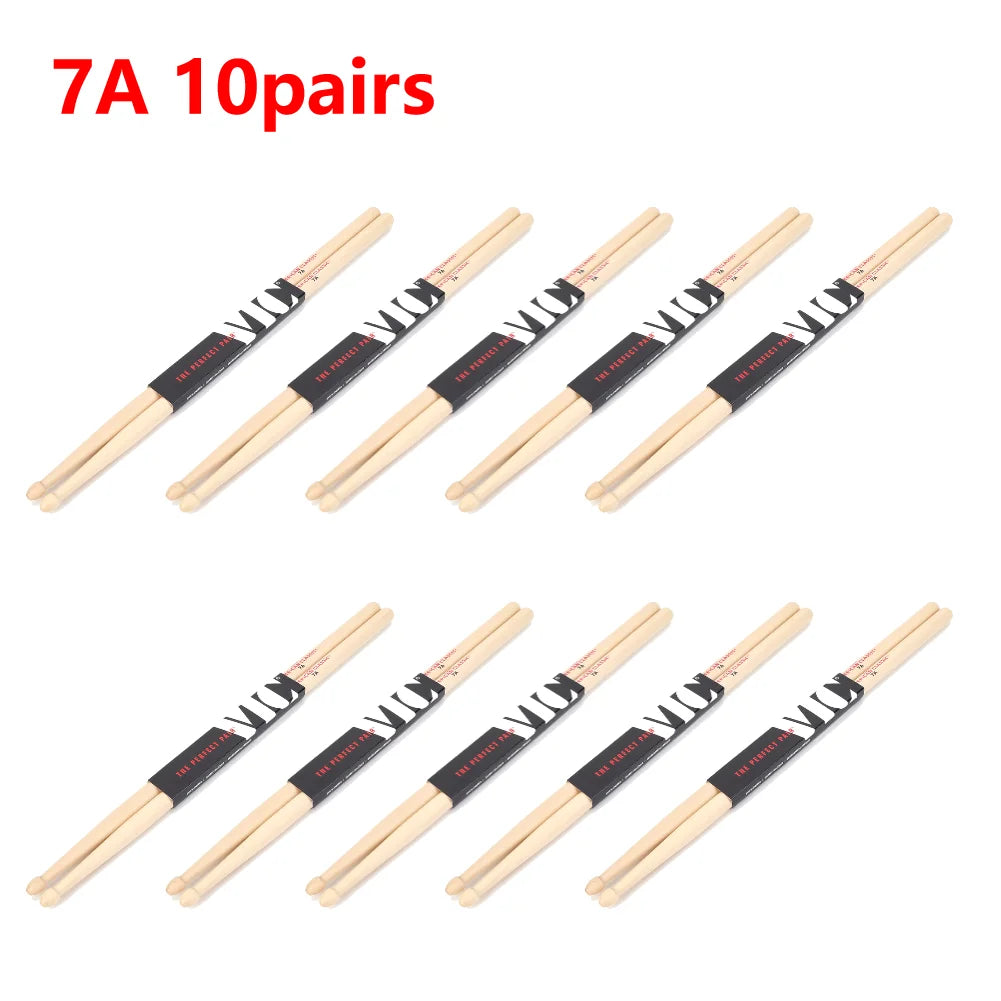 1/5/10Pair 5A/7A Drumsticks Mallets Jazz Drum Sticks Percussion Consistent Weight and Pitch American Hickory Classic Drum Sticks