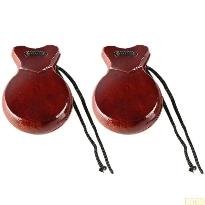 2 Pcs Traditional Flamenco Castanets Spanish Castanets with String Wooden Hand Percussion Music Instrument for Beginner