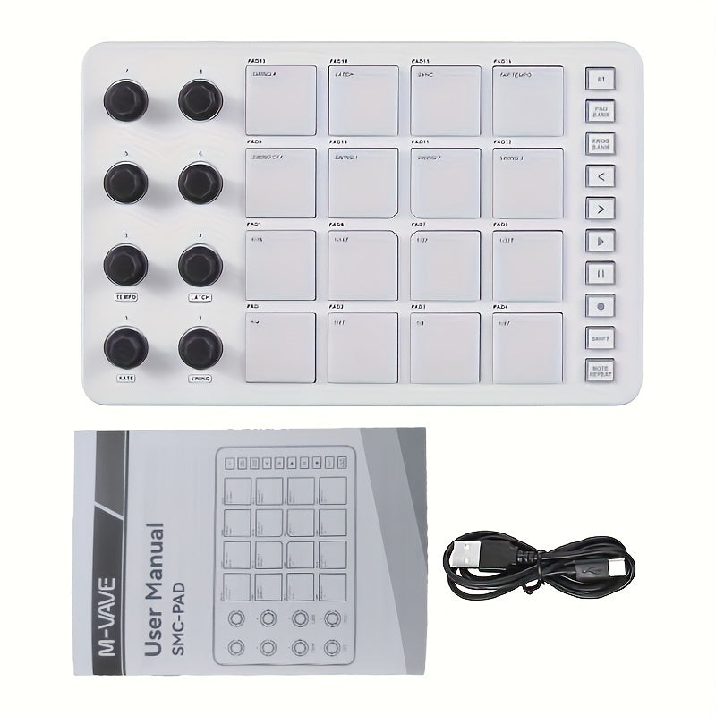 FF Bonfires Portable MIDI Controller with 16 Drum Pads & 8 Knobs - USB Powered, Rechargeable Battery, Programmable Keyboard for Music Creation